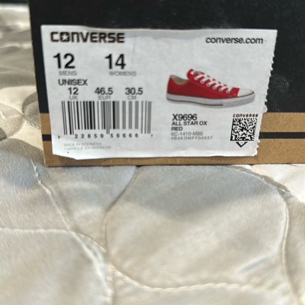 Men’s size 12, women’s 14, Red Converse All Star OX, X9696